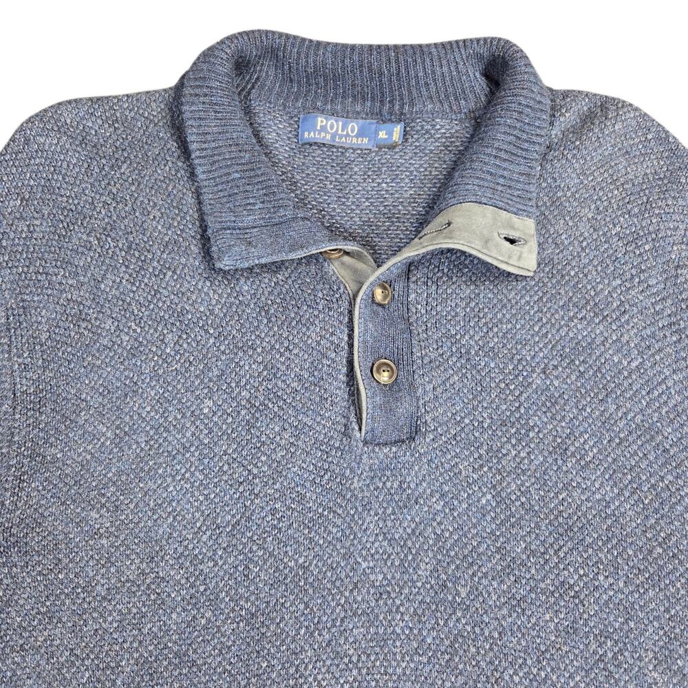 Vtg Polo Ralph Lauren Men's Quarter‎ Button Pullover Sweater Tussah Silk Blue XL